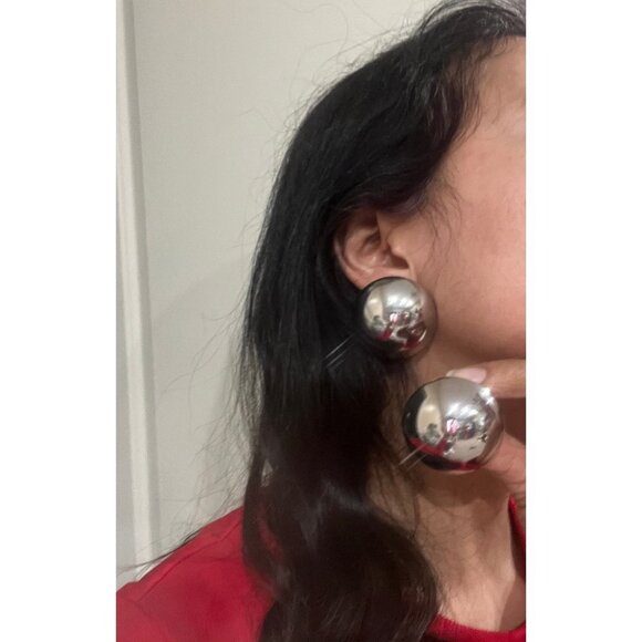 Big Silver stud earrings dome statement bold  studs large  round chunky mirror - Picture 1 of 8